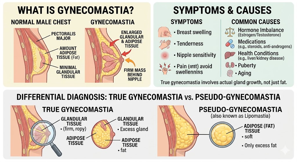 Gynecomastia vs Pseudo Gynecomastia