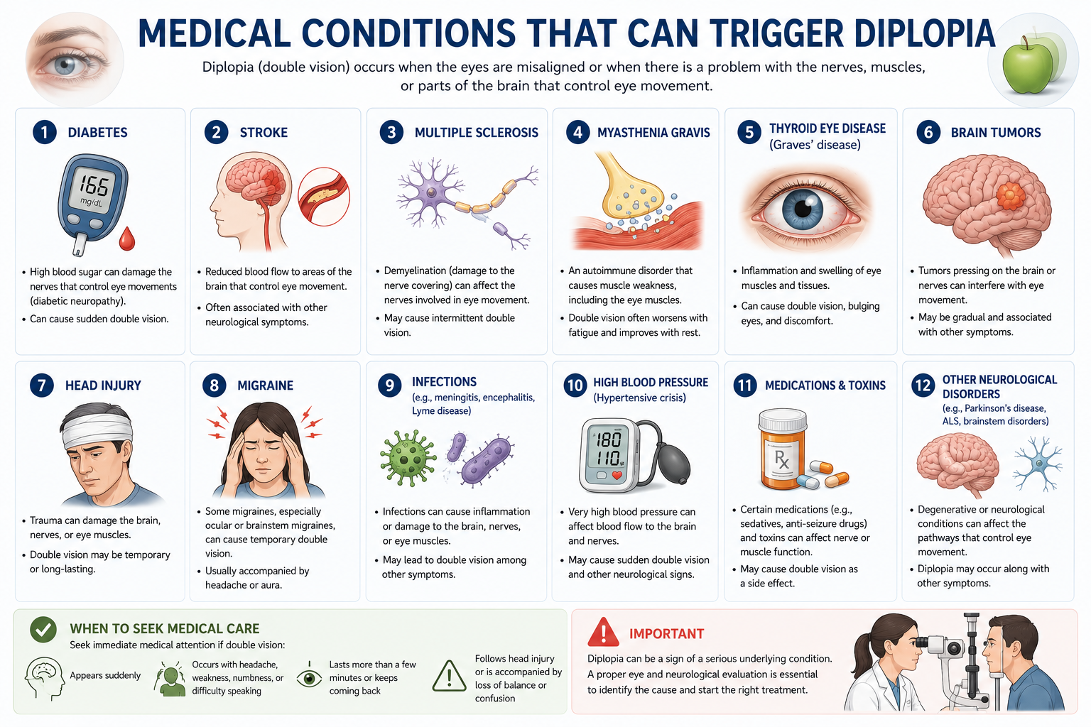 Medical conditions that may cause double vision (diplopia)