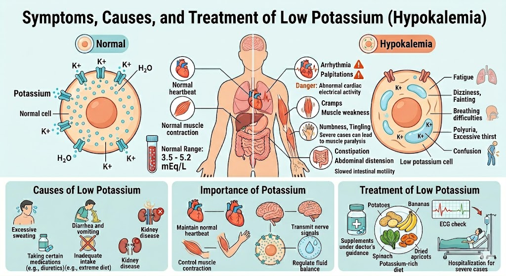 Symptoms and causes of hypokalemia