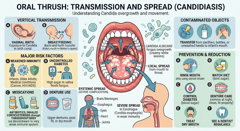 transmission and spread of oral thrush