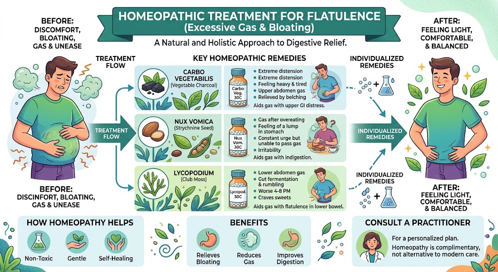 Homeopathic remedies for flatulence and fating