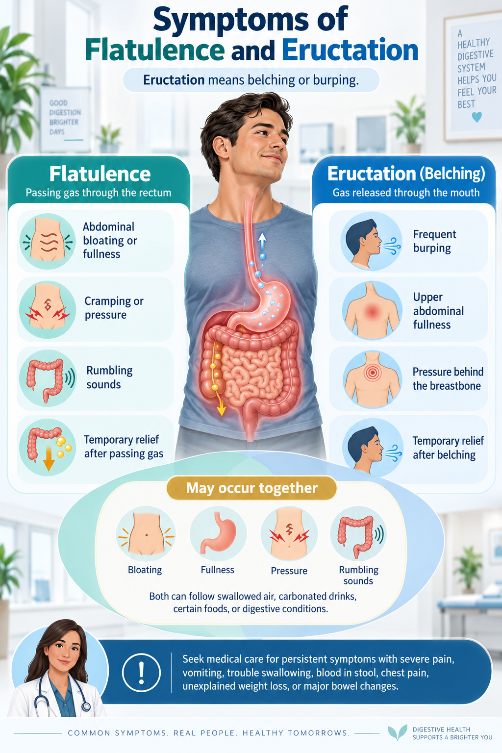 Symptoms for farting and burping
