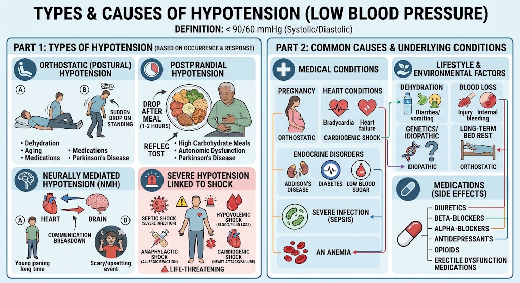 Tyhpes and causes of hypotension